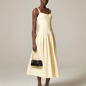 J.Crew Butter Yellow Strap Drop-waist Pleated Cotton Blend Midi Dress Sz 18